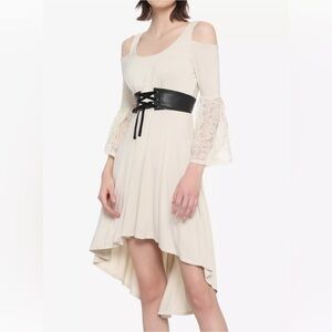 New hot topic ivory and lace cold shoulder high low dress